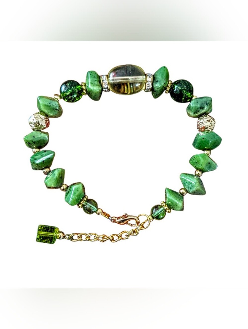 Green Gemstone Golden Accent Bracelet